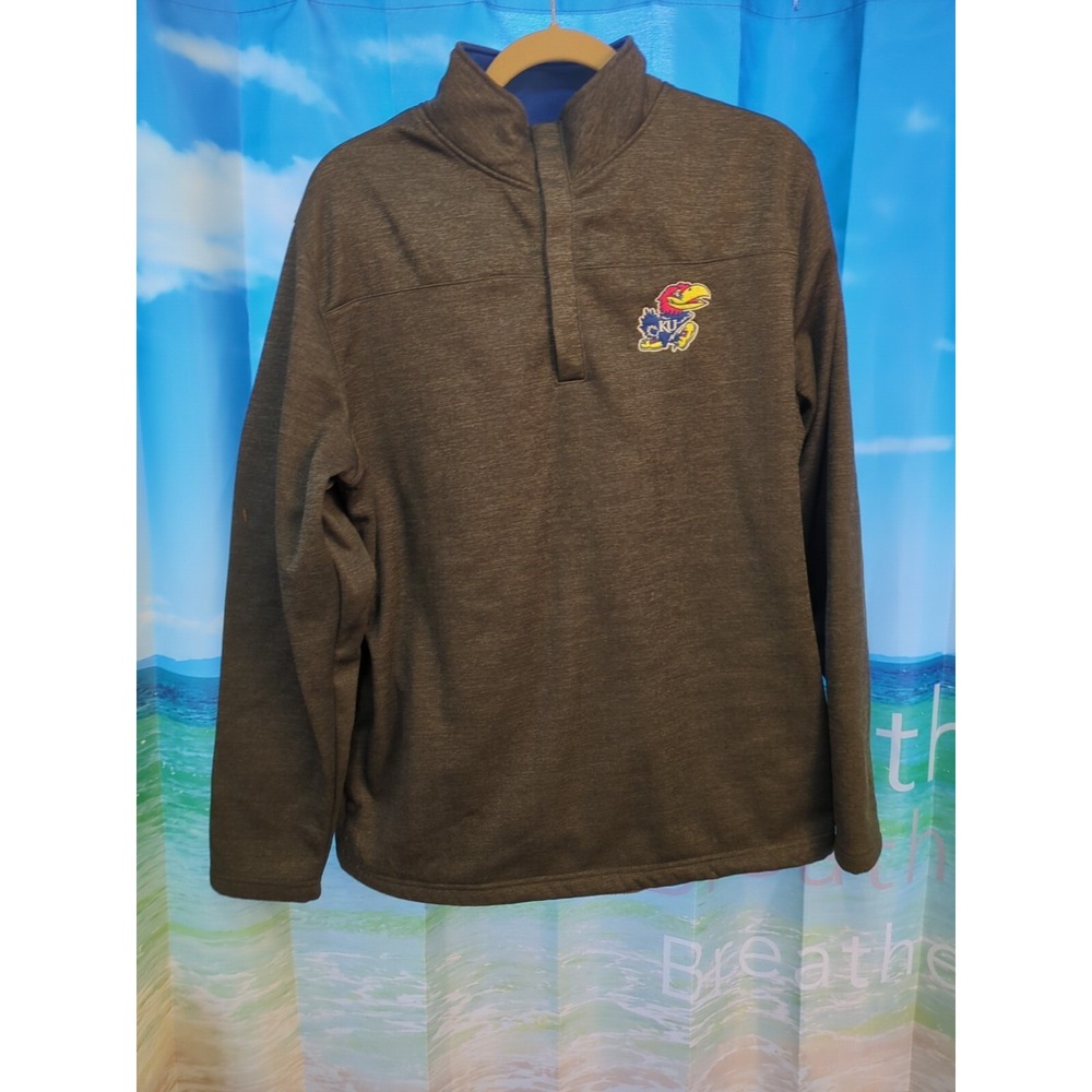 Colosseum Kansas Jayhawks Men's L 100% Polyester Grey 1/4 Jacket Pull Over A44